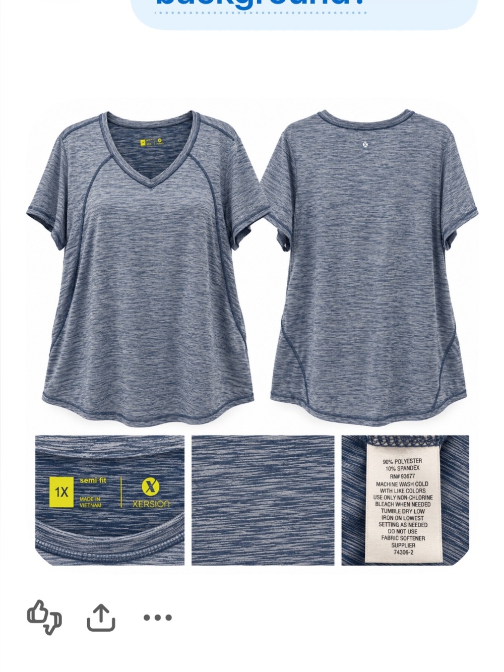 Xersion Women’s 1X Blue Heather V-Neck Athletic Top Semi Fit
